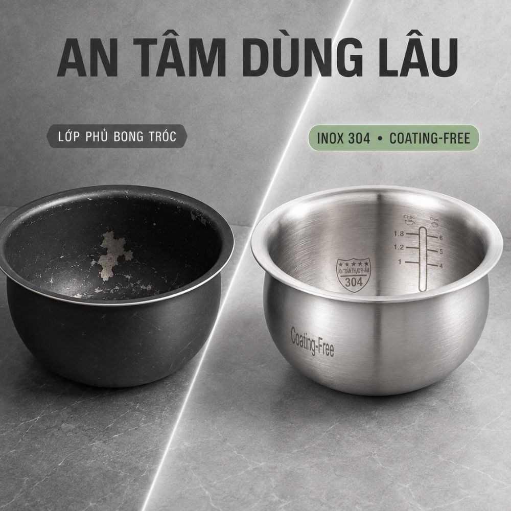 Nồi cơm điện lòng inox 304 Mishio MK451 / MK452 (1,2 / 1,8L) không phủ chống dính_thumbnail_3