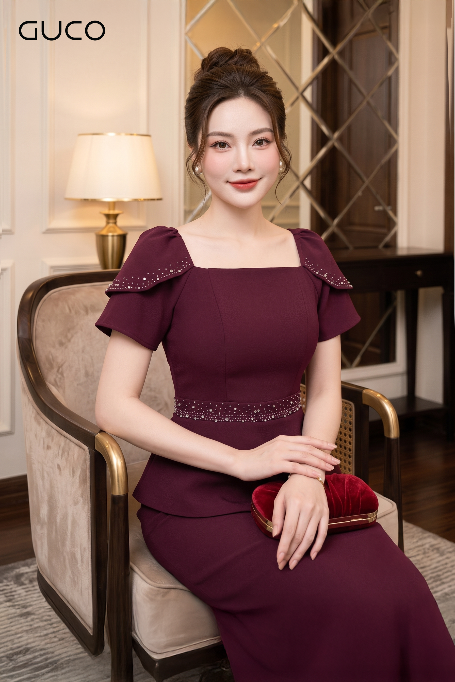 Đầm Dự Tiệc Peplum Đỏ Tay Đắp_thumbnail_1