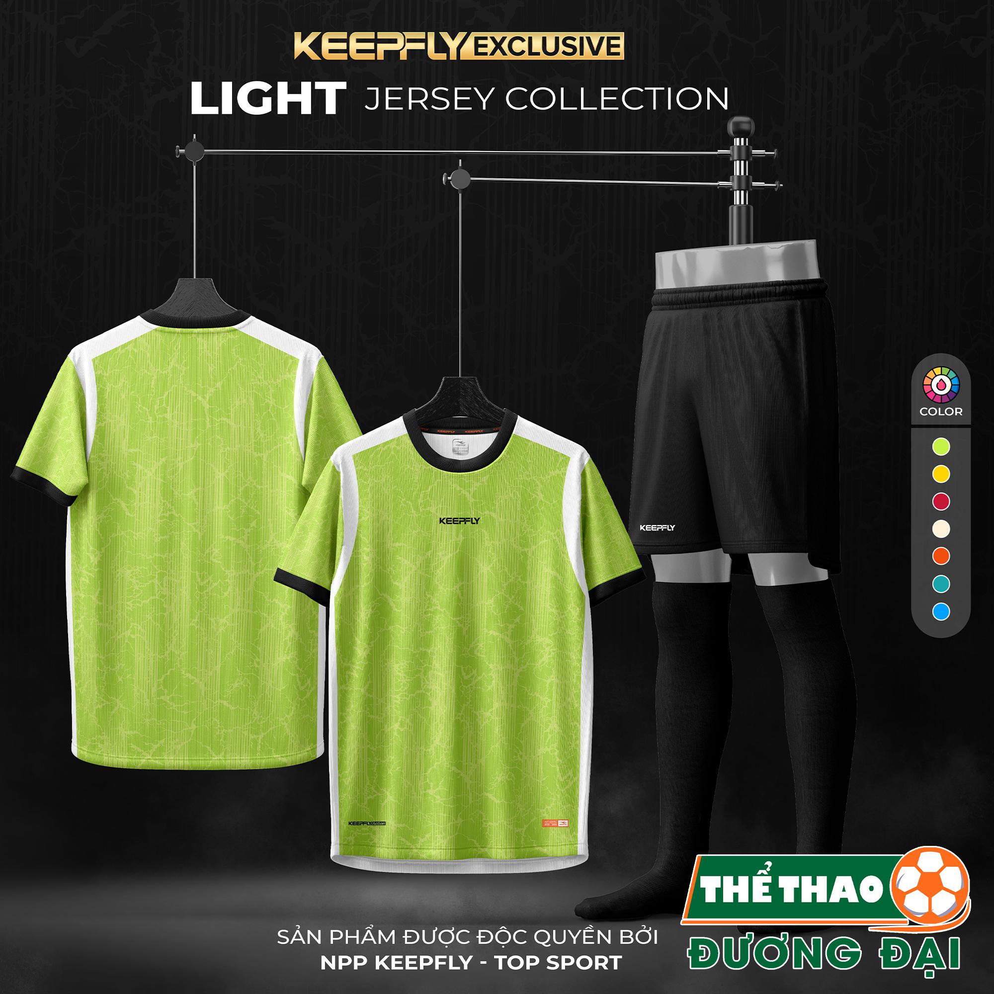 Quần Áo Bóng Đá Thiết Kế Keepfly Light Xanh Lá Mạ Thun Mè 6D Thoáng Khí Thể Thao Đương Đại