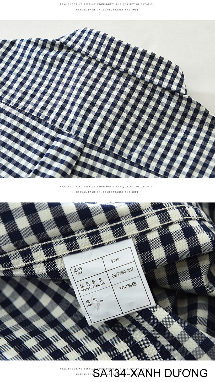 SA134 - Áo Sơ Mi Nam Tay Dài Họa Tiết Caro Phong Cách Retro Chất Cotton 100%_thumbnail_5