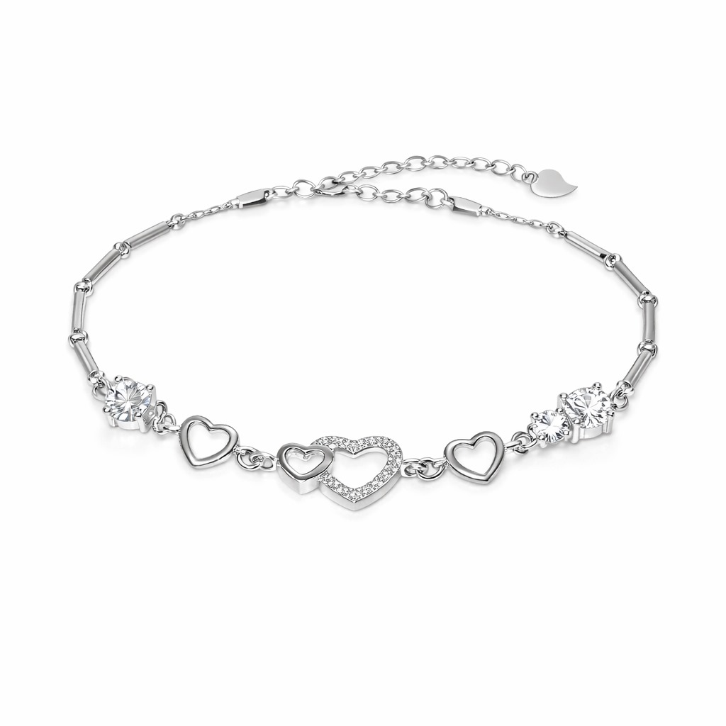 Lắc Tay Bạc Nữ Xinh Đính Đá Hình Trái Tim Tình Yêu S925 VDS041