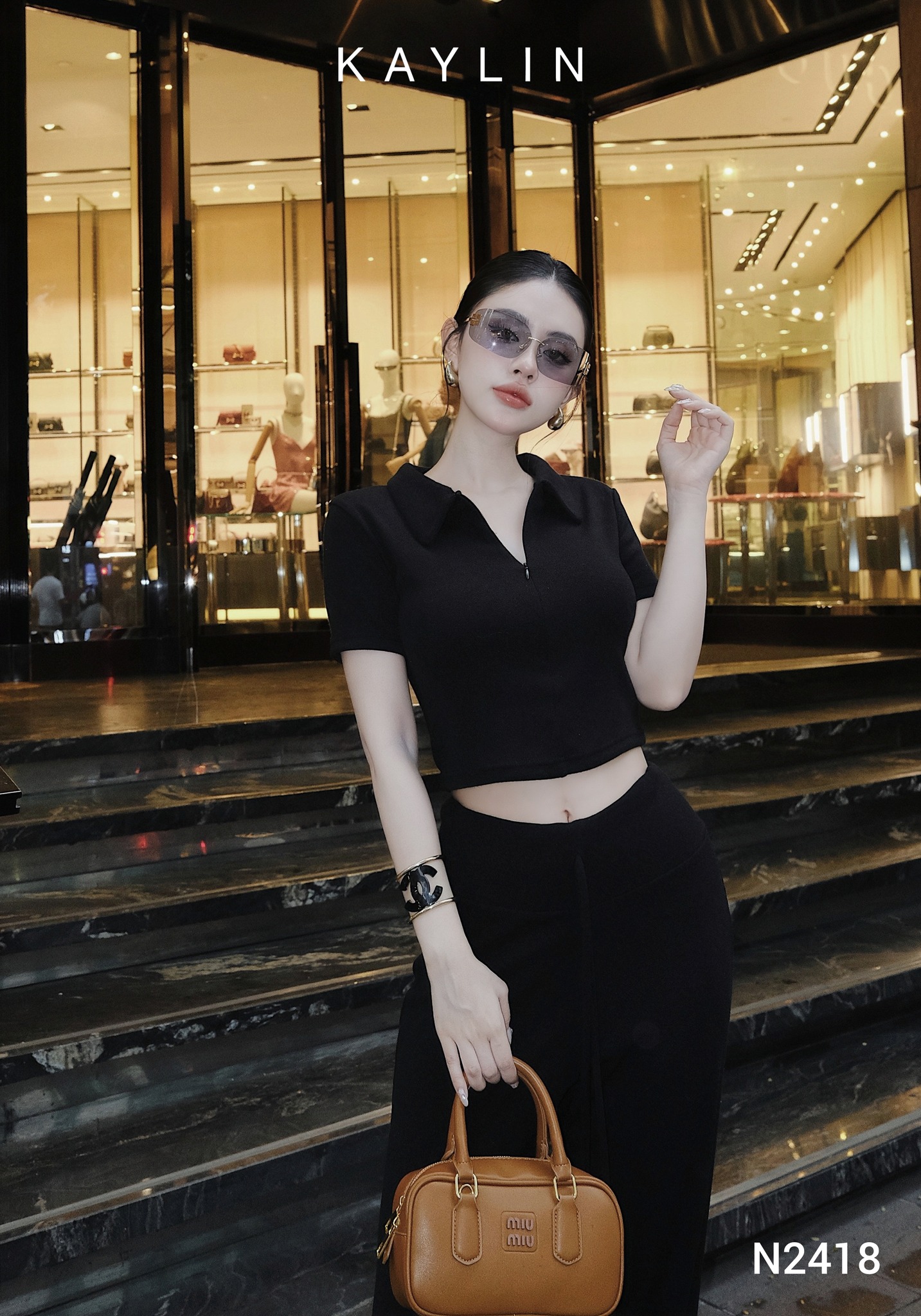 Set Thun KAYLIN Quần Suông Phối Áo Dây Kéo