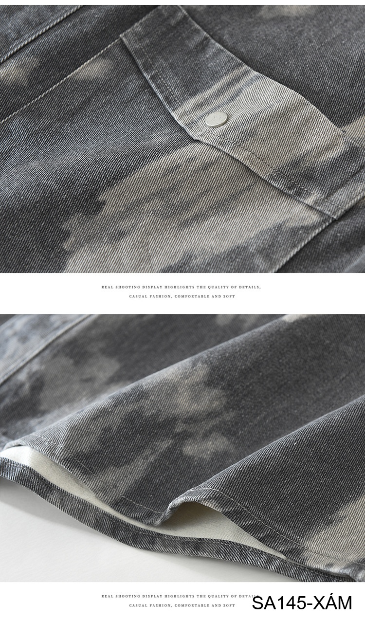 SA145 - Áo Sơ Mi Nam Tay Dài Phong Cách Retro Denim In Hoa Văn Bông 100%