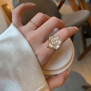 Nhẫn hở kiểu Pháp hình hoa trà dành cho nữ, mang vẻ đẹp cổ điển và dịu dàng, nhẫn đeo ngón trỏ với thiết kế độc đáo, có thể điều chỉnh kích thước
