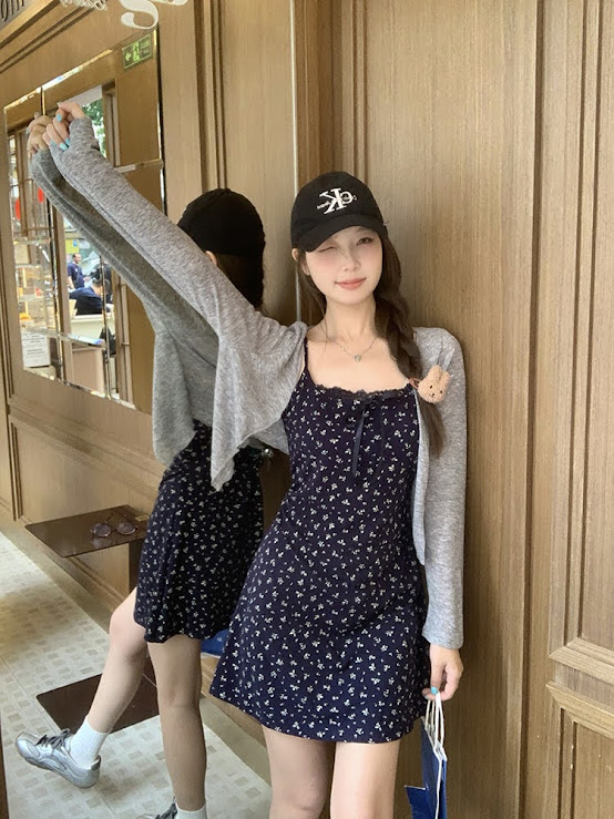 Lucas - Set váy hoa nhí thun co giãn dáng ngắn chân xòe + áo khoác cardigan_thumbnail_3