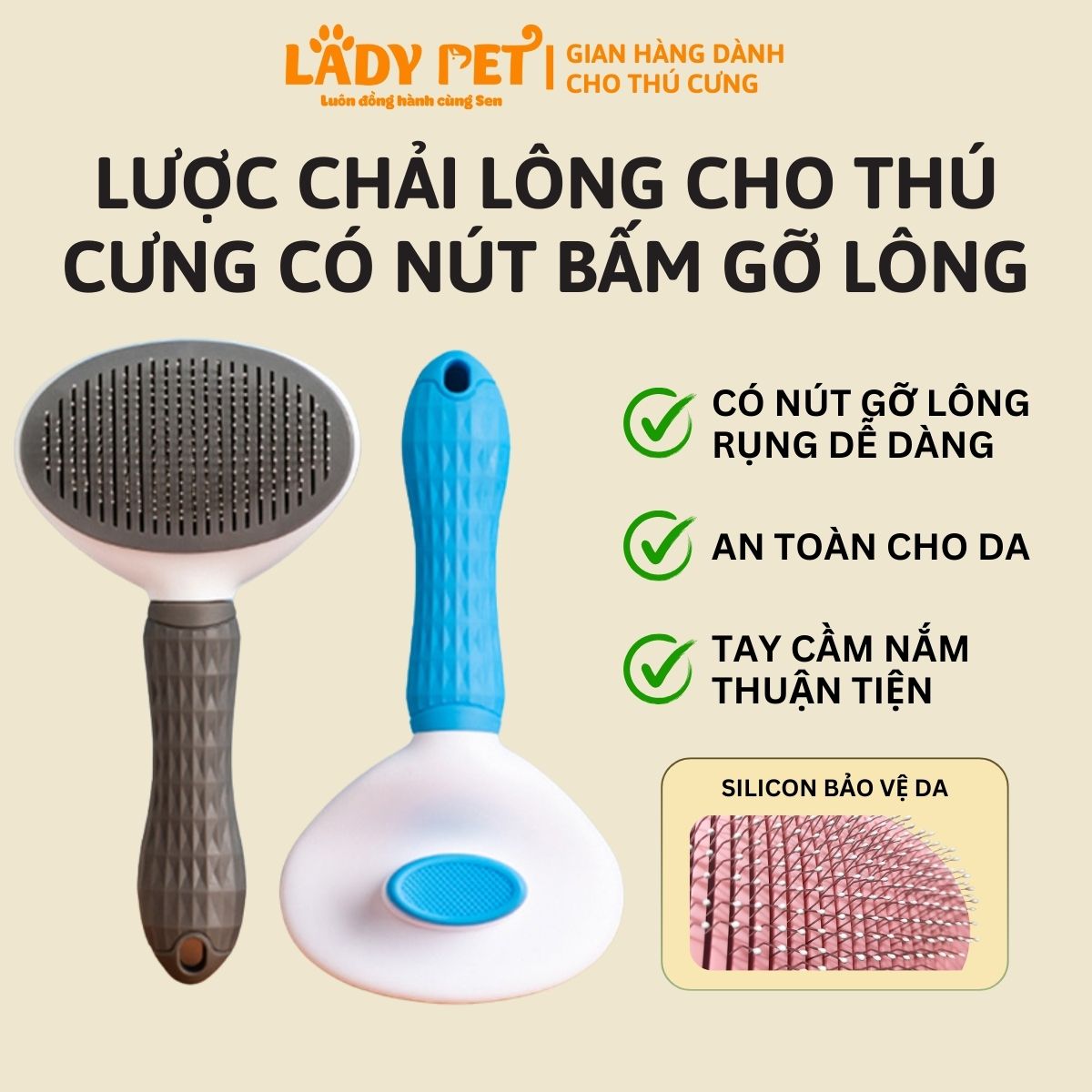 Lược chải lông có nút bấm đẩy lông thừa