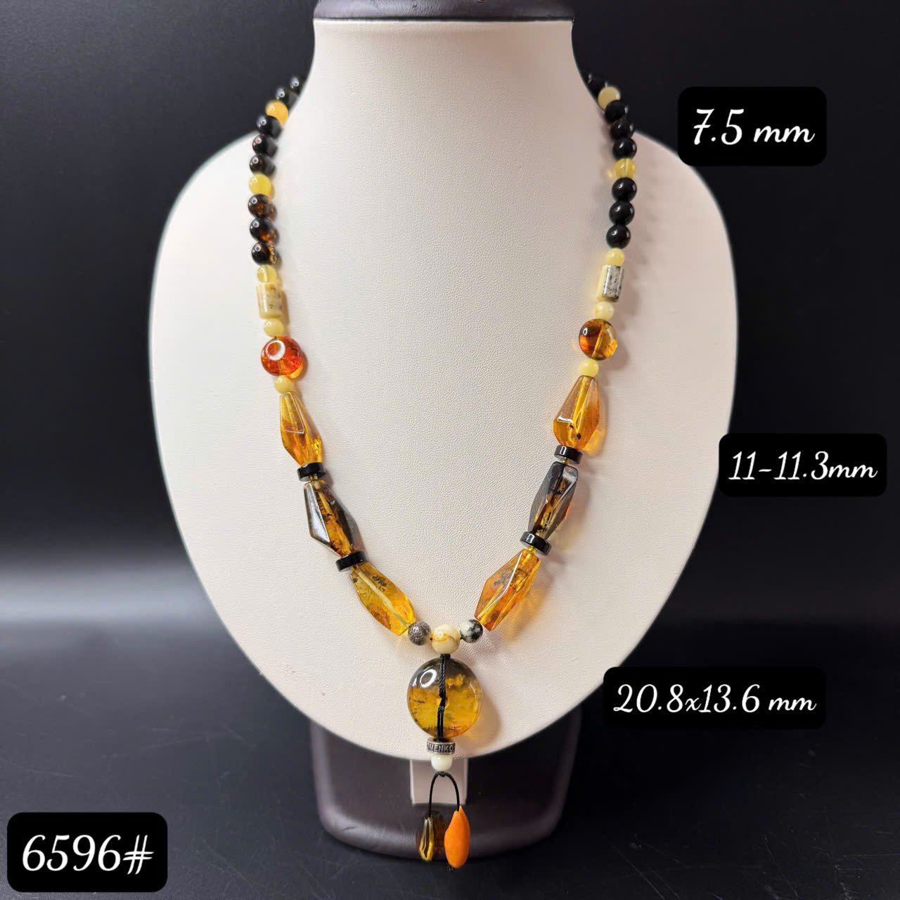 Dây Chuyền Hổ Phách Rêu Đa Sắc Mix Cắt Giác Đồng Điếu Tự Nhiên - Mã 6596