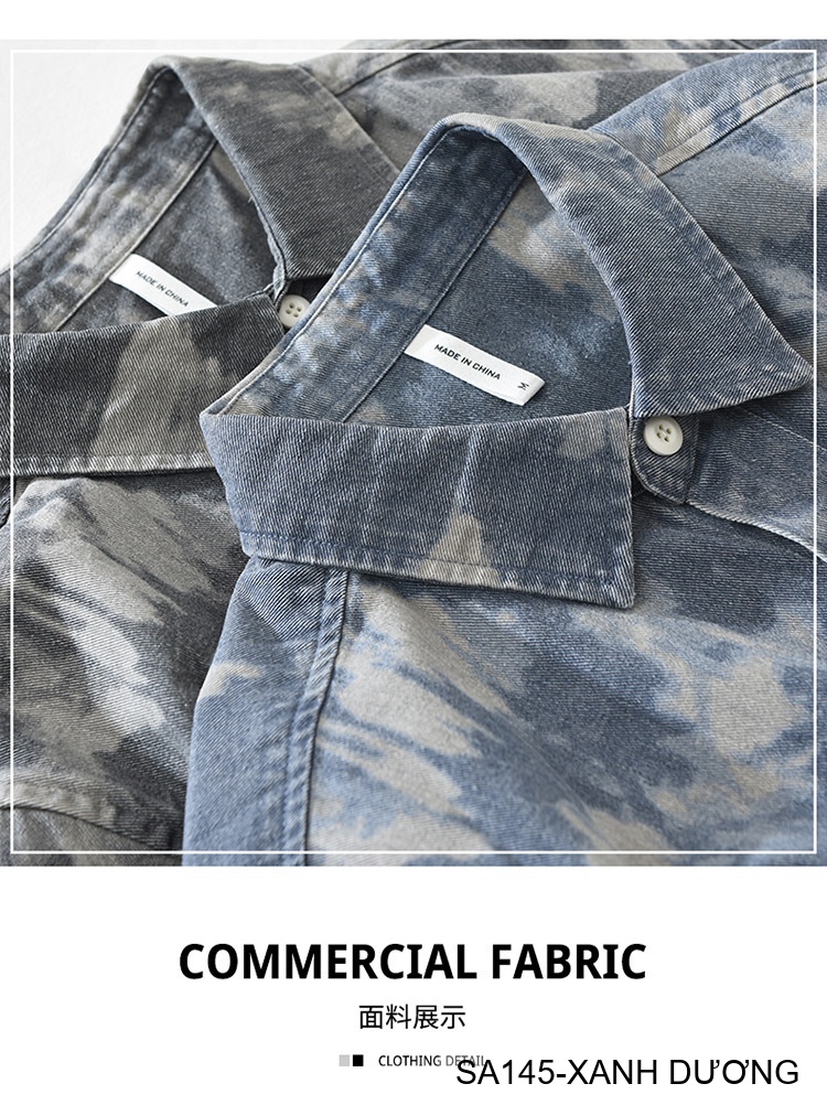 SA145 - Áo Sơ Mi Nam Tay Dài Phong Cách Retro Denim In Hoa Văn Bông 100%_thumbnail_8