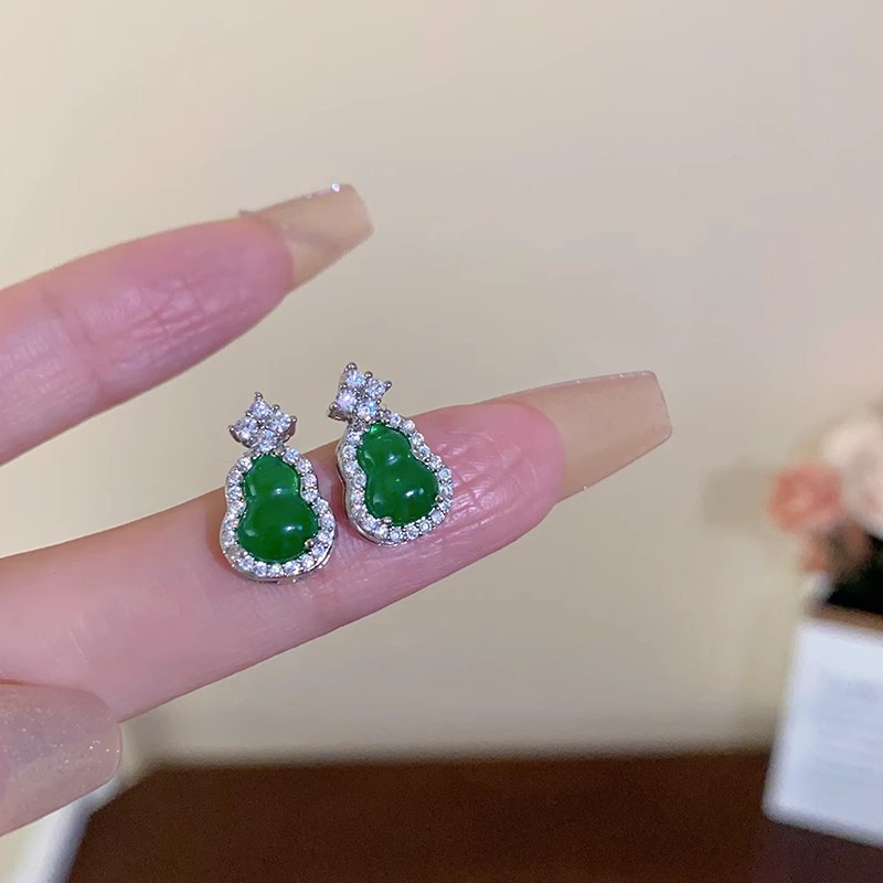 Hoa tai hình quả bầu màu ngọc lục bảo kiểu Pháp tươi mới và cổ điển, thiết kế độc đáo, tinh tế, đơn giản và khác biệt, hoa tai đa năng bán sỉ