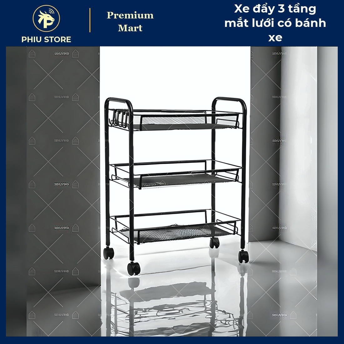 Kệ Để Đồ có Bánh Xe - Xe Đẩy 3 Tầng Mắt Lưới có Bánh Xe, Kệ Để Đồ 3 Tầng có Bánh Xe - PHIU STORE_thumbnail_6