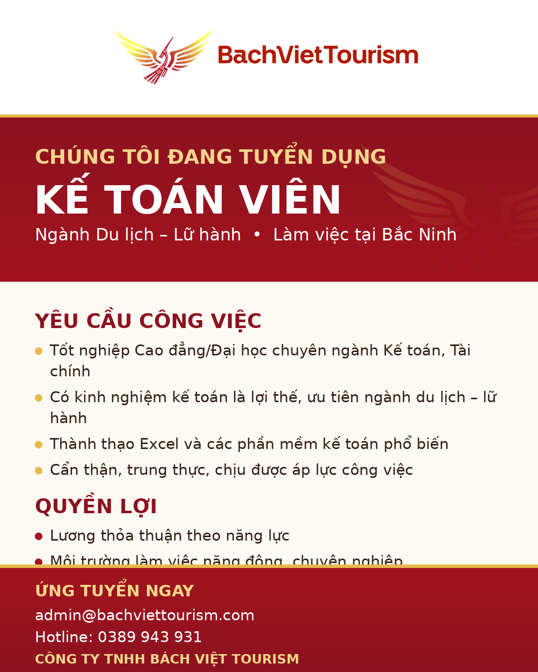 Tuyển Kế toán trưởng (Ngành du lịch)