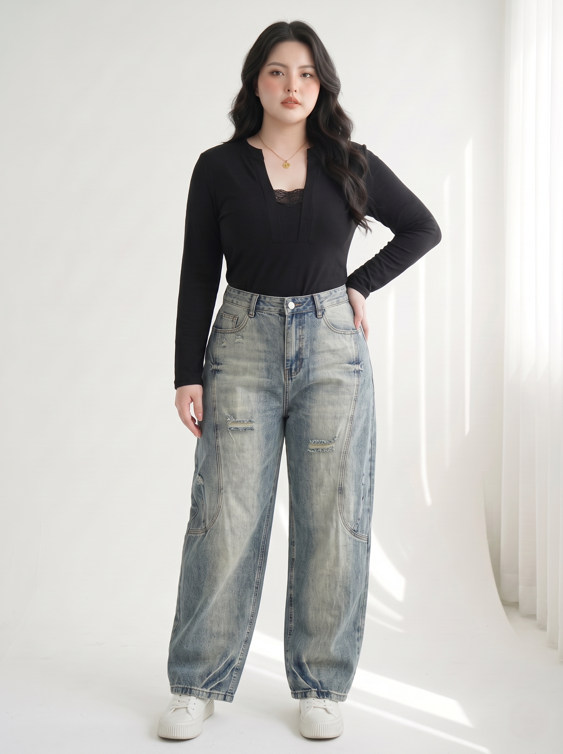 Quần Jean Boy Thụng Bigsize Cạp Cao Chạy Viền Gọn Đùi - Đậm Và Nhạt - Vừa 55-90kg - QJ626_thumbnail_1