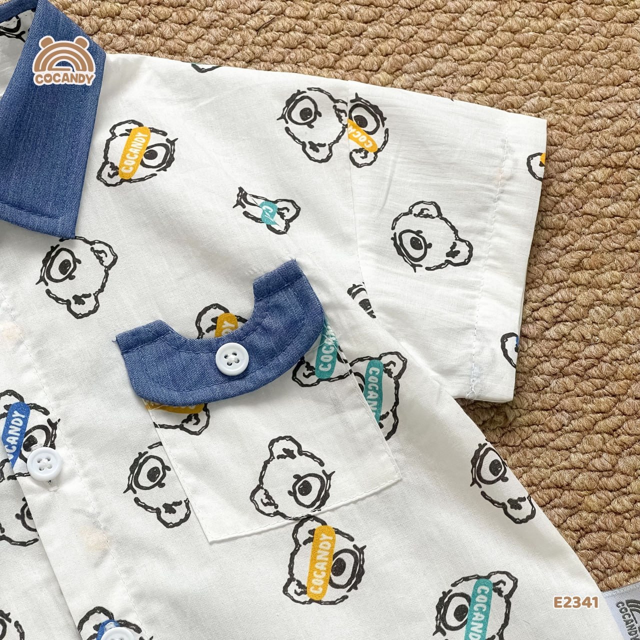 Áo cộc sơ mi TRẮNG hình gấu cổ denim_thumbnail_4