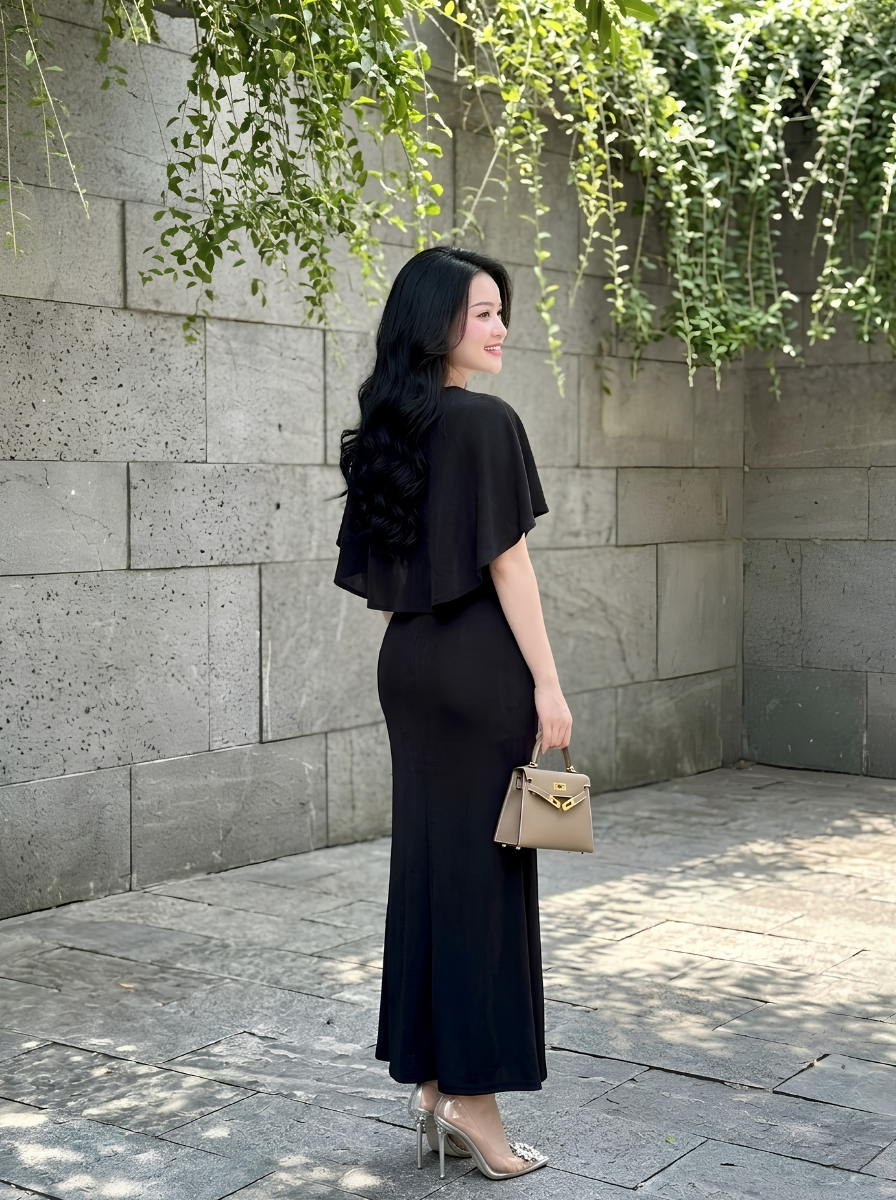 G63 - Đầm Cổ Vuông Tay Choàng Cánh Tiên Cao Cấp_thumbnail_2