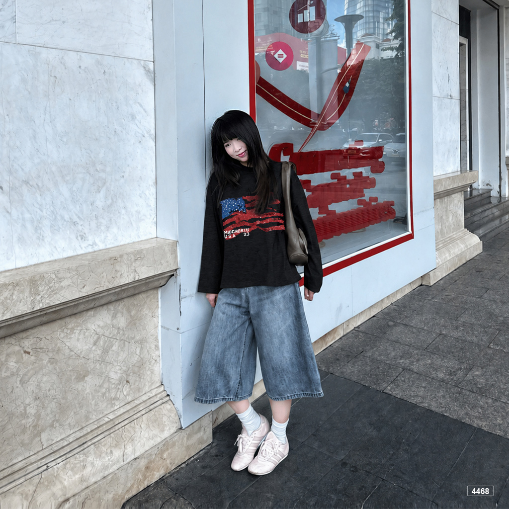 Áo tay dài unisex form boxy cotton xược thoáng mát Miucho 4468_thumbnail_2