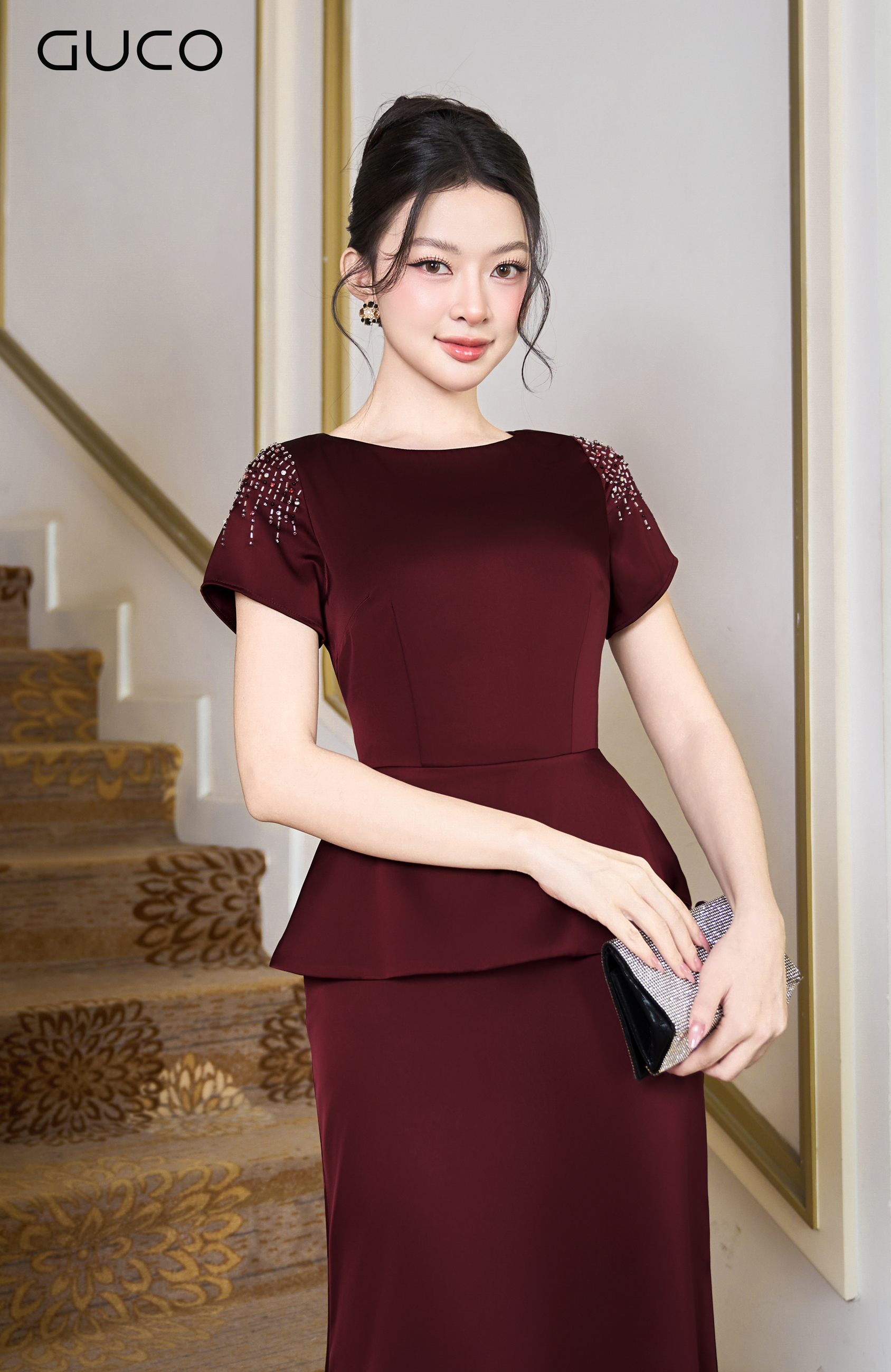 GUCO Đầm Peplum Đỏ Đô Đính Đá Sang Trọng - 5066_thumbnail_3