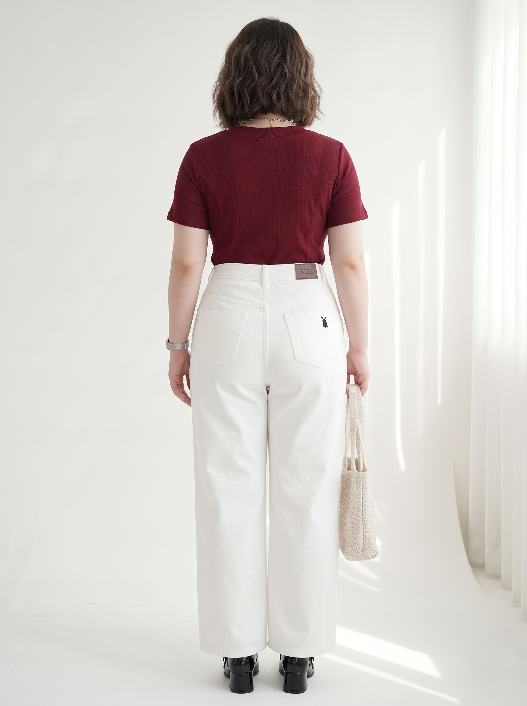 Quần Jean Ống Suông Nấm Thêu Thỏ Bigsize Cạp Cao Không Co Giãn - Be, Đen, Trắng - Vừa 55–90kg - T-QJ5045_thumbnail_6