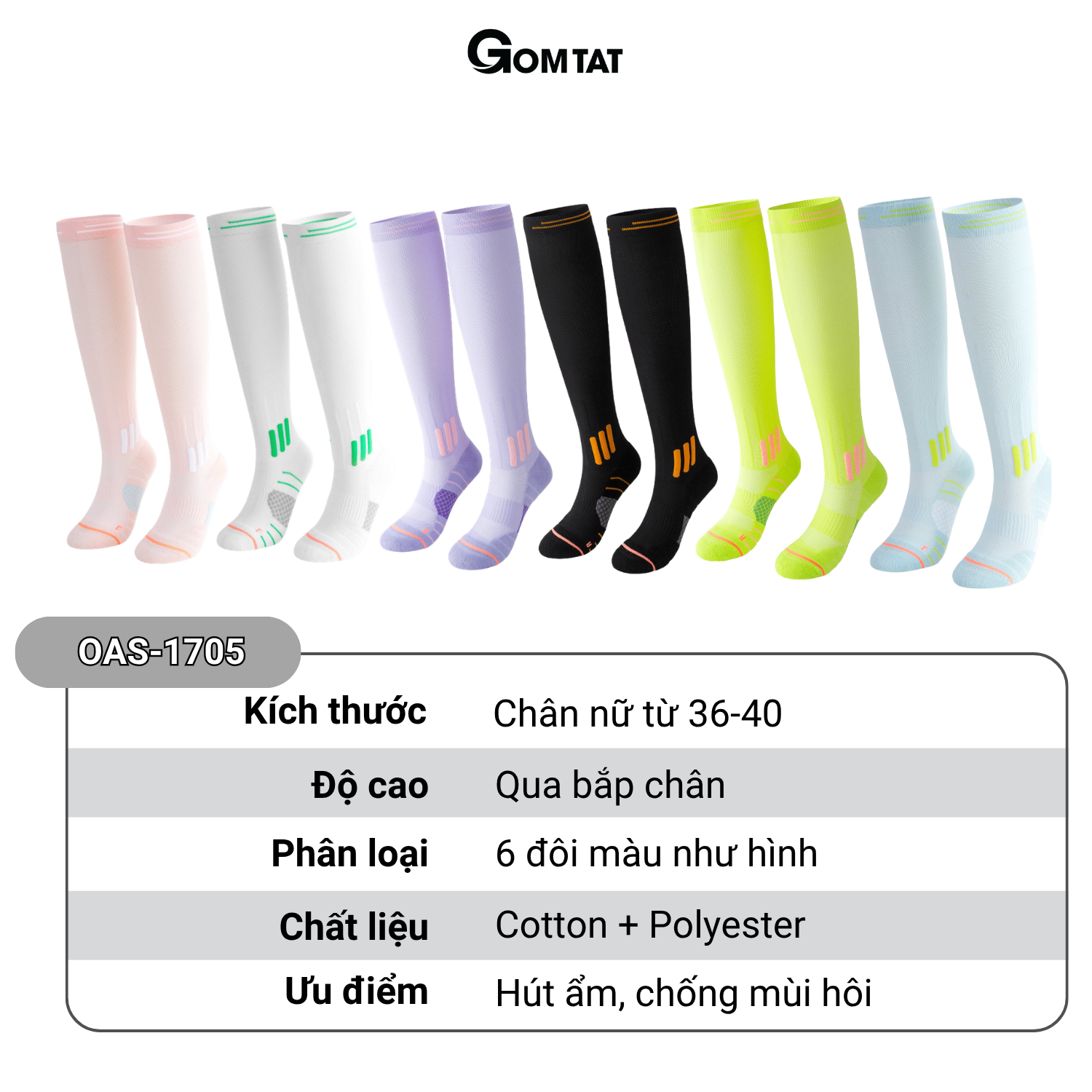 Combo tất nén cơ cao cổ GOMTAT chơi Pickleball, vớ nữ thể thao nén bắp chân, chịu lực, giảm mỏi chân, hỗ trợ vận động-OAS-1705_thumbnail_7