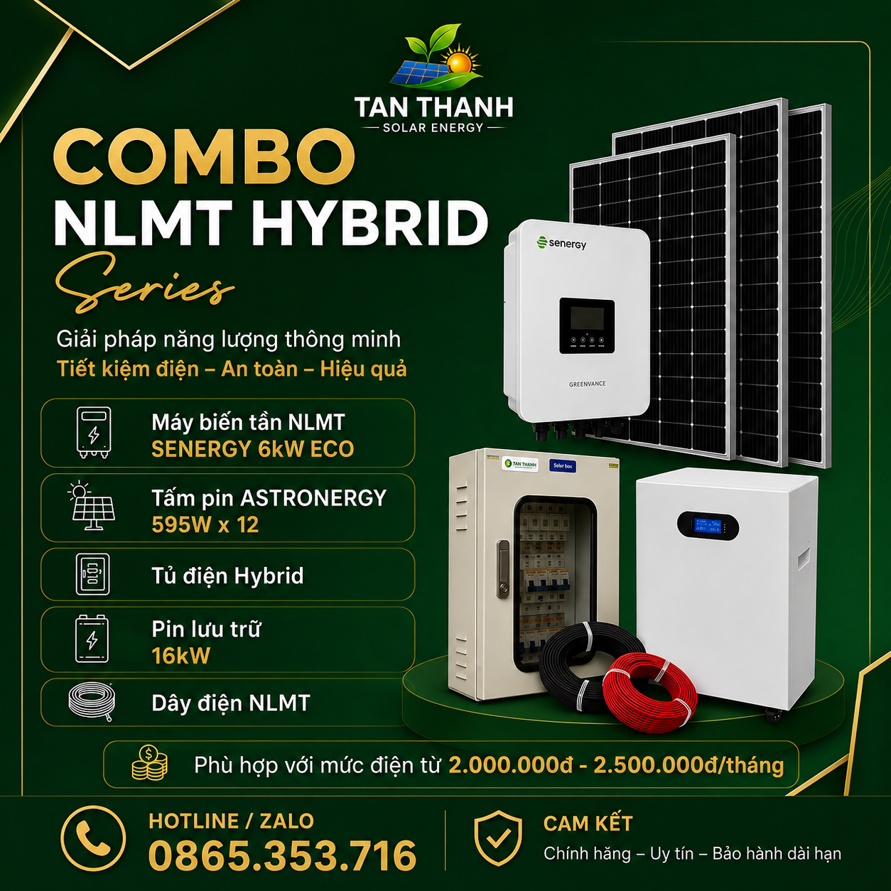 COMBO SENERGY 6kW ECO PHÙ HỢP CHO TIỀN ĐIỆN TỪ 2.000.000Đ - 2.500.000Đ/THÁNG