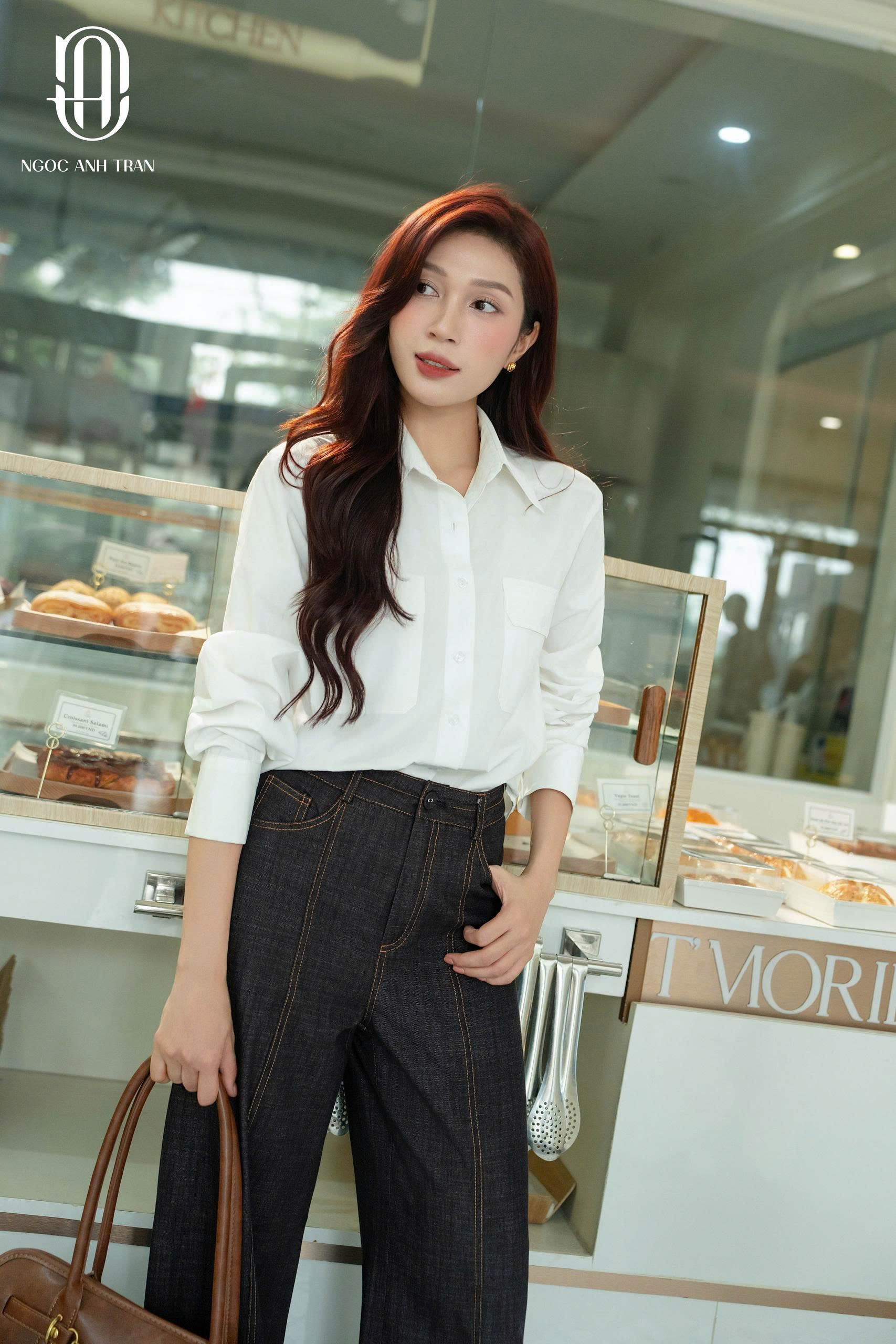 Q078 - Quần suông denim đen chỉ bò