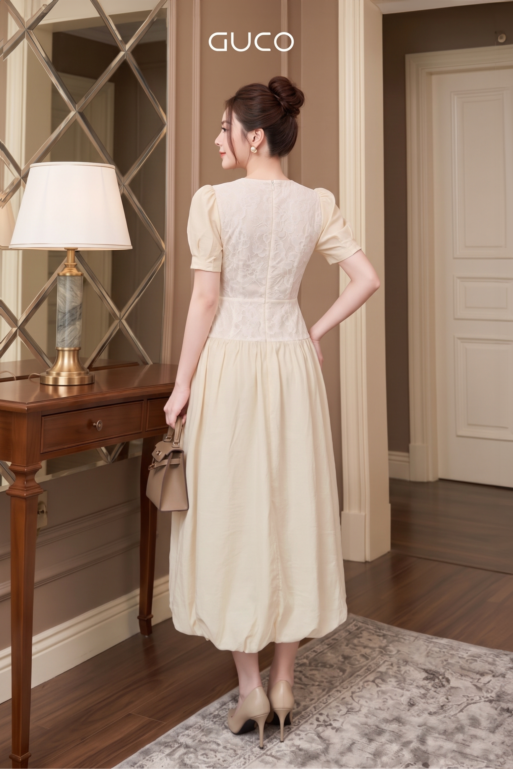 Đầm Vintage Vàng Áo Phối Ren - 5244_thumbnail_1