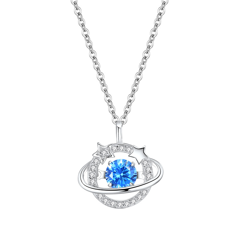 Dây Chuyền Hành Tinh Bạc S925 Đính Đá Quý Zircon Xinh Xắn HTT194X Xanh - Trắng_thumbnail_4
