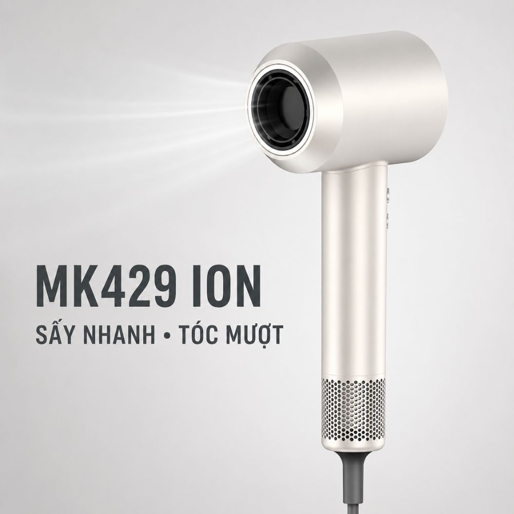 Máy Sấy Tóc Tốc Độ Cao Kachi MK429 ION (110.000 vòng/phút) - Sấy Nhanh, Chăm Sóc Tóc Ion Âm, Kiểm Soát Nhiệt NTC