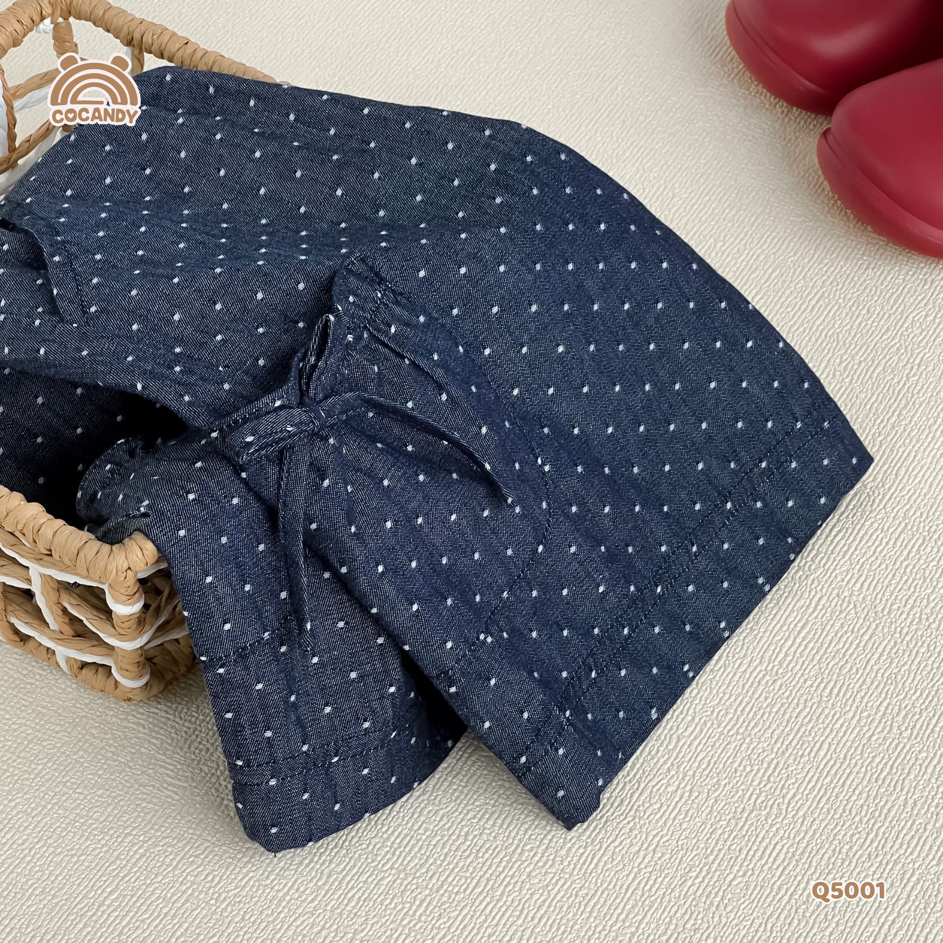 Quần lửng XANH denim chấm bi phối nơ_thumbnail_5