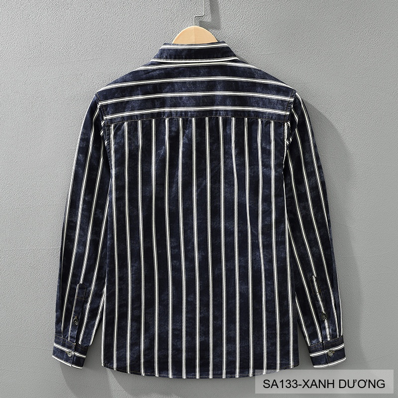 SA133 - Áo sơ mi nam dài tay kẻ sọc retro Nhật Bản chất cotton mềm mại, form rộng thời trang