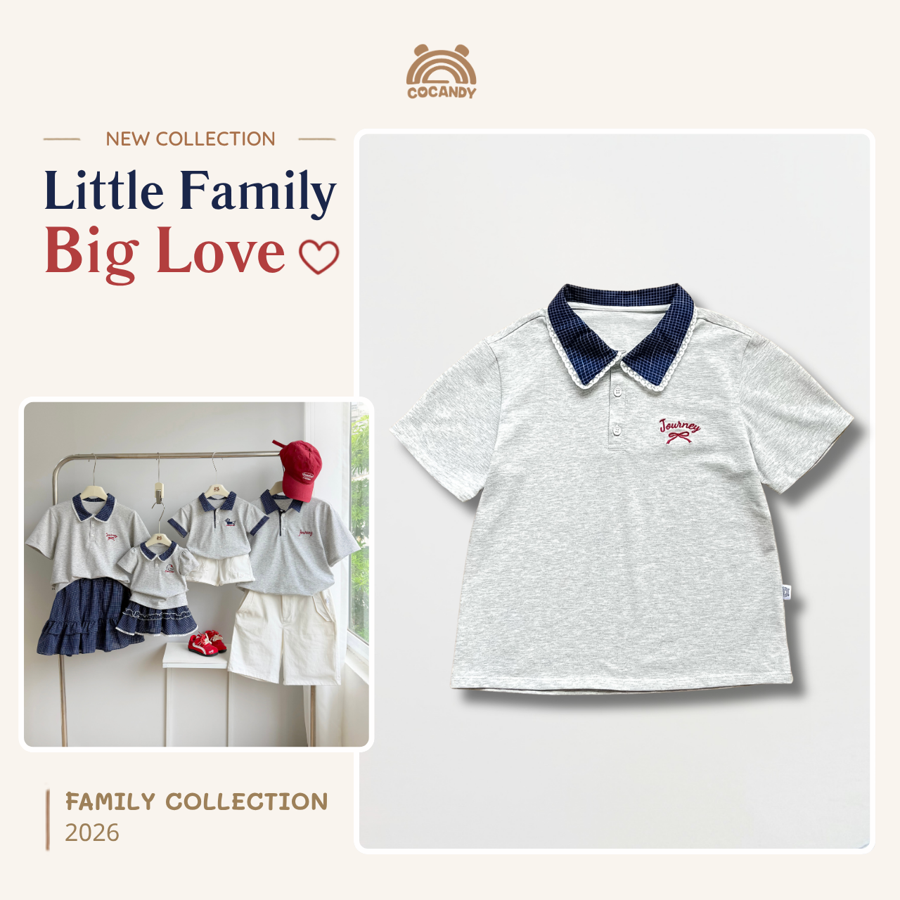 Áo cộc polo XÁM phối cổ caro xanh NỮ