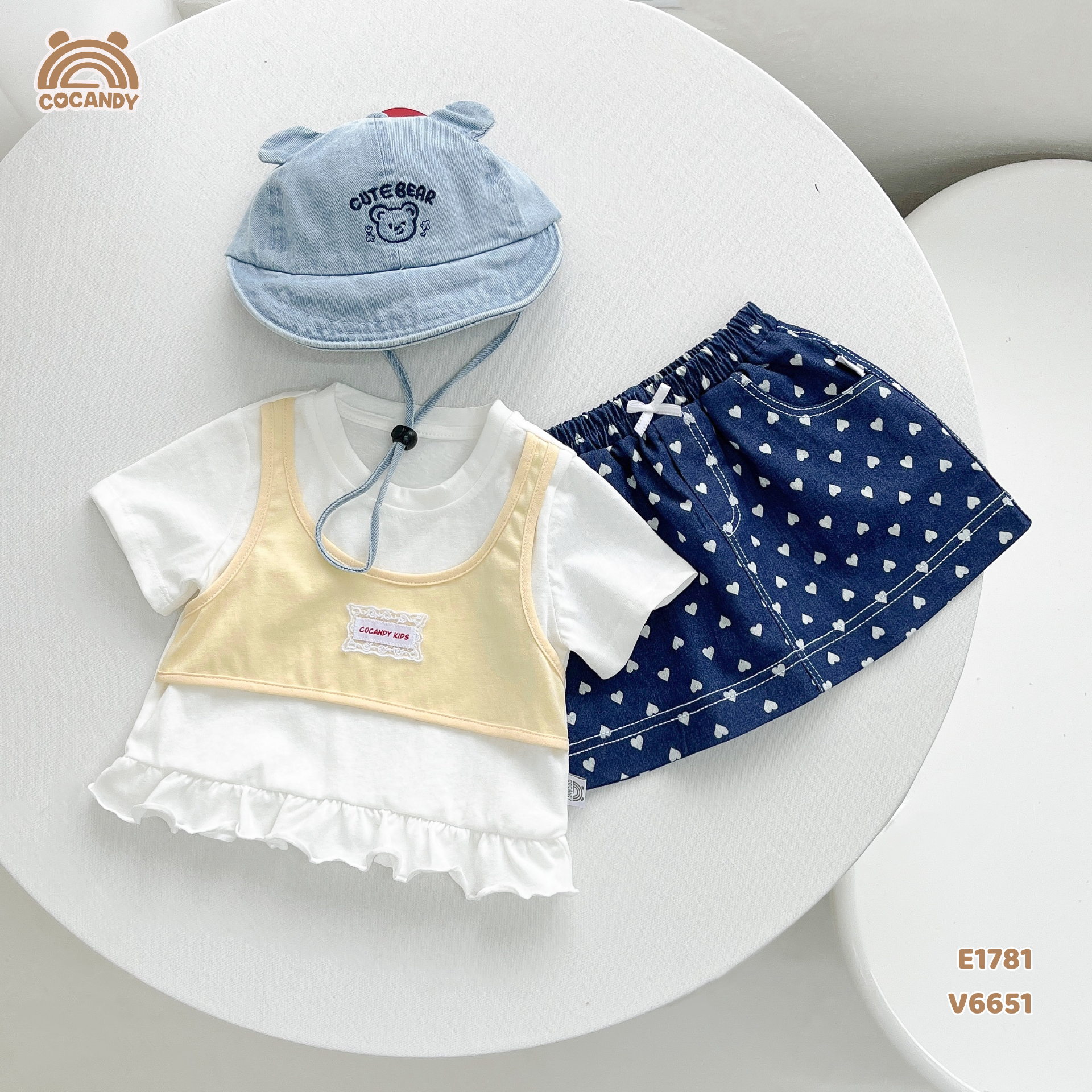 Áo cộc cotton VÀNG TRẮNG giả yếm tag CCD