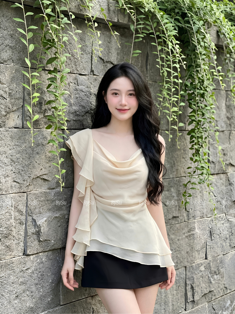 M38 - Set Áo Voan Tơ Cổ Đổ Kèm Chân Váy Cao Cấp