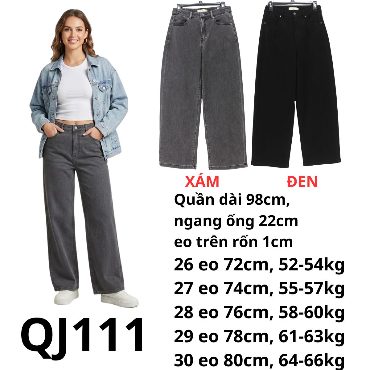 QJ111 - Quần Jeans đen - xám