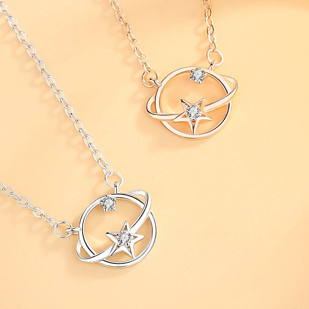 Dây Chuyền Bạc S925 Mẫu Hành Tinh Và Ngôi Sao Đính Đá Zircon Tinh Xảo HTT034VH Vàng Hồng_thumbnail_1