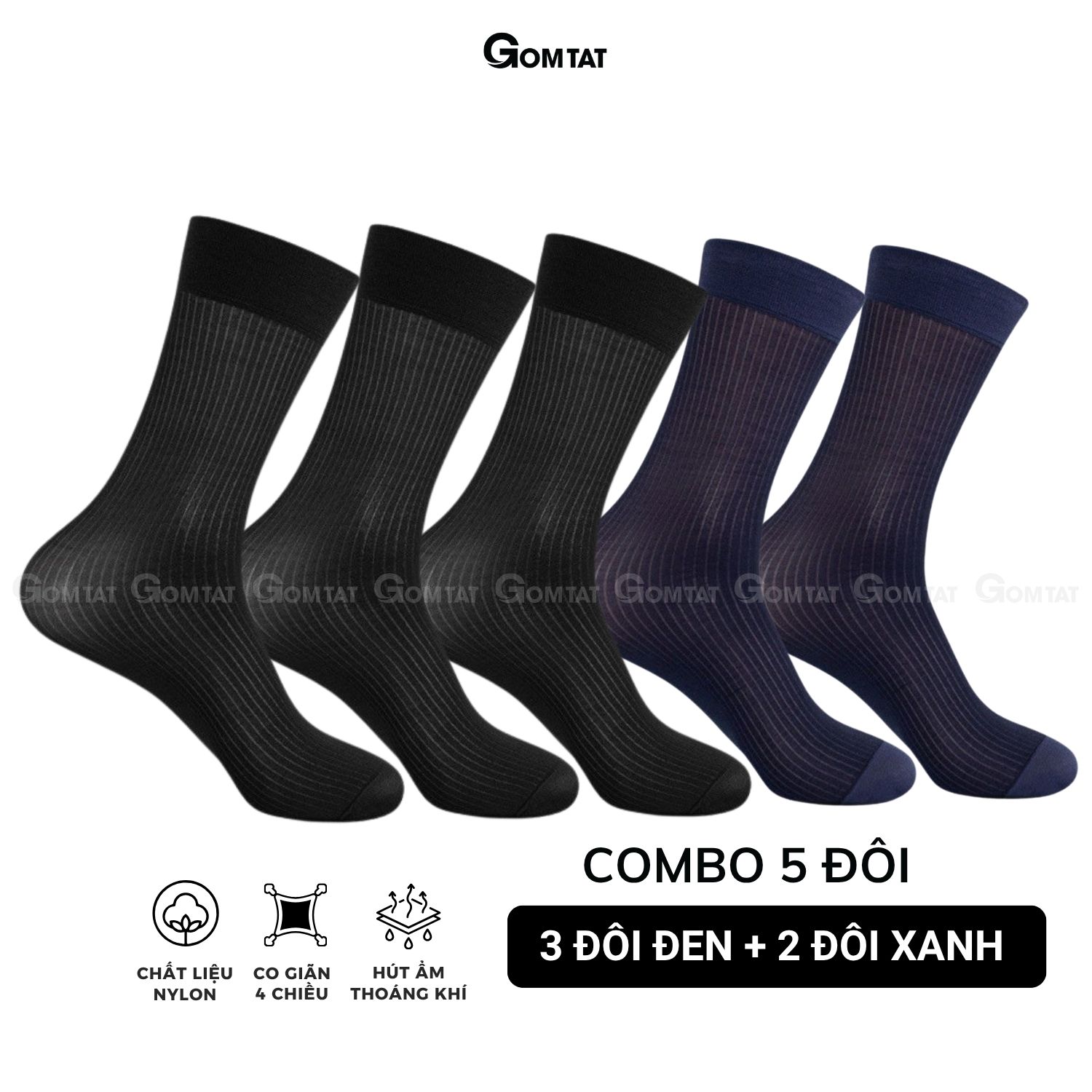 Hộp 5 đôi vớ công sở nam GOMTAT chất nylon cao cấp, họa tiết sọc gân xuyên thấu GEN-A094_thumbnail_4