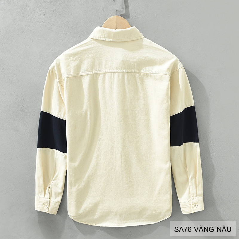 SA76 - Áo sơ mi nam tay dài phối màu tương phản phong cách Nhật Bản chất cotton thoải mái_thumbnail_1