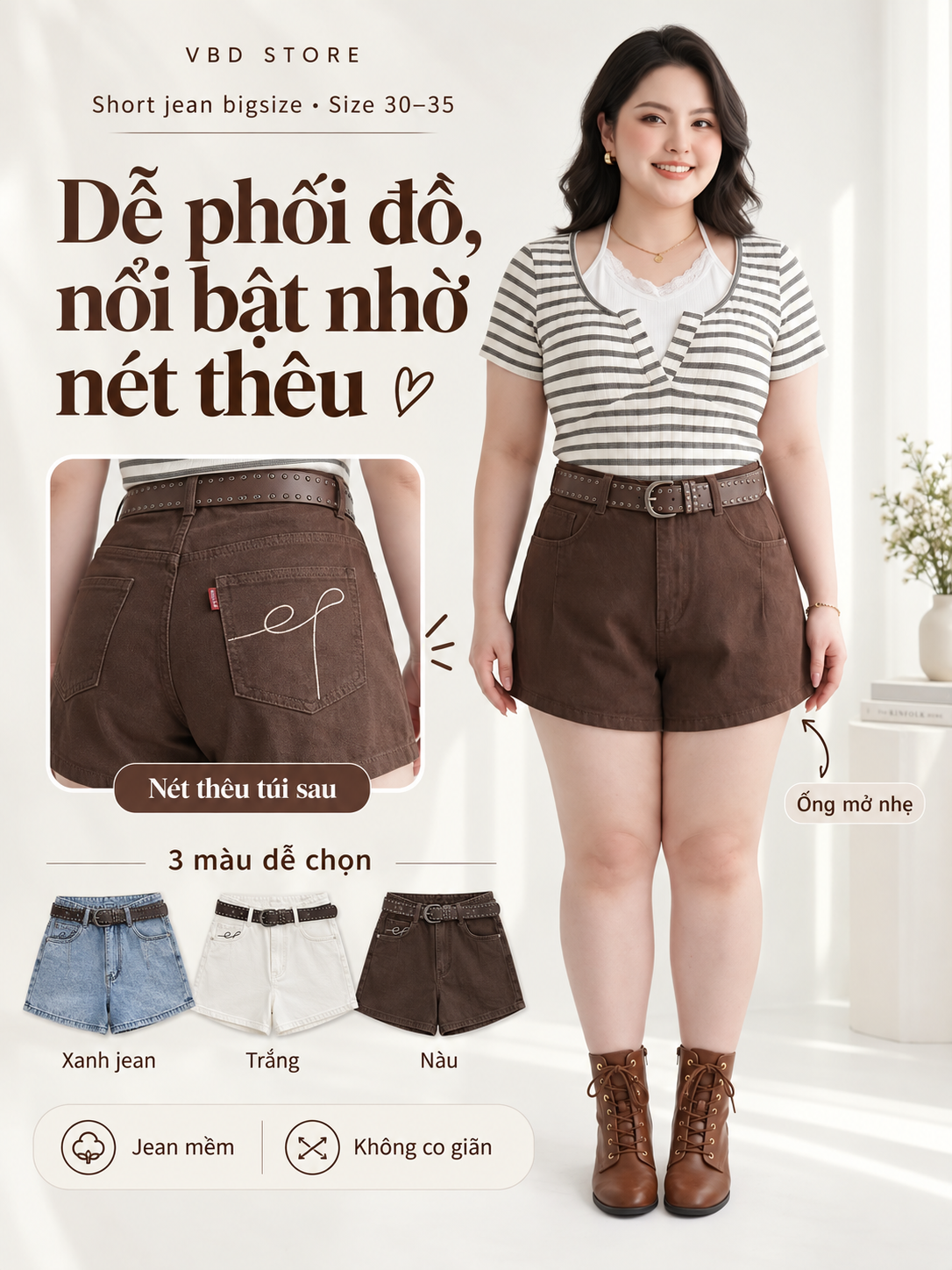 Hình giới thiệu quần short jean thêu túi T-QSJ1328