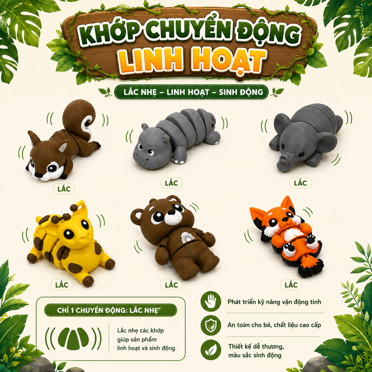 Aven3d Bộ 10 Con Vật Rừng Xanh 3D Khớp Chuyển Động Linh Hoạt – Đồ Chơi Lắp Ghép Mô Hình Cho Bé_thumbnail_2