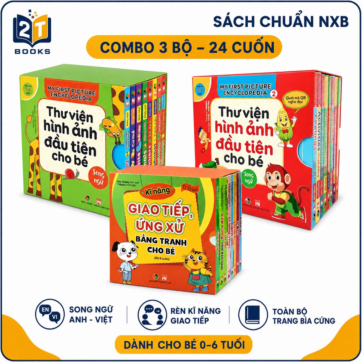 Combo 3 Bộ Thư Viện Hình Ảnh Đầu Tiên và Kỹ Năng Giao Tiếp Ứng Xử Cho Bé 0-6 Tuổi