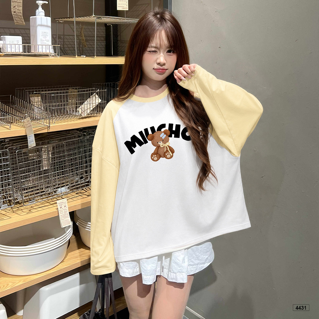 Áo thun tay dài form boxy gấu raglan Miucho 4431_thumbnail_3