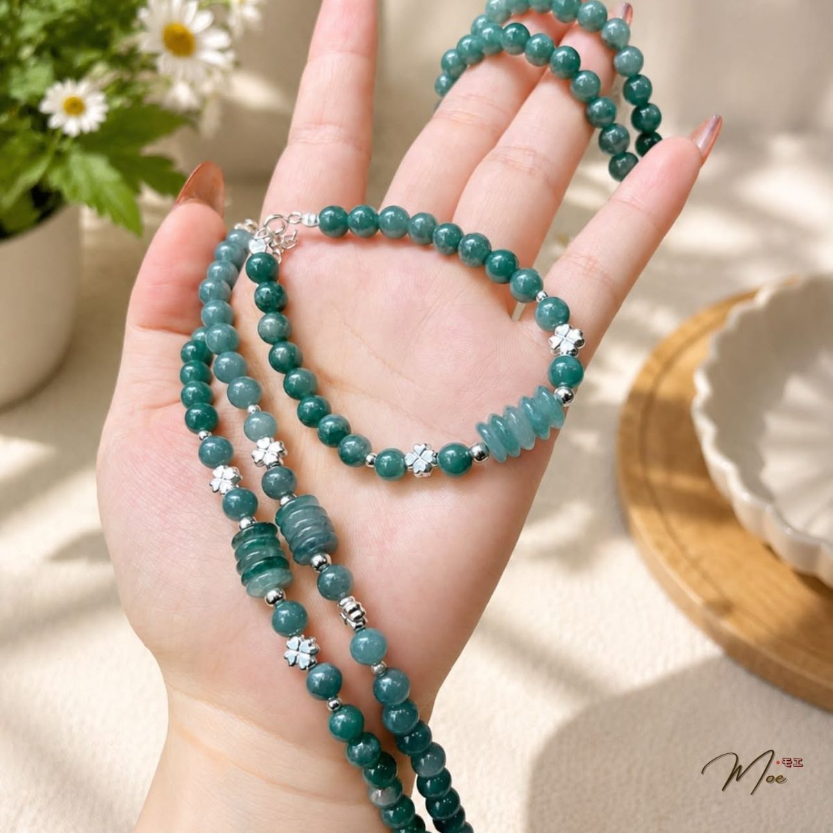PT223 - Lắc tay Ngũ điếu Cỏ 4 lá xi vàng (nhiều loại đá)