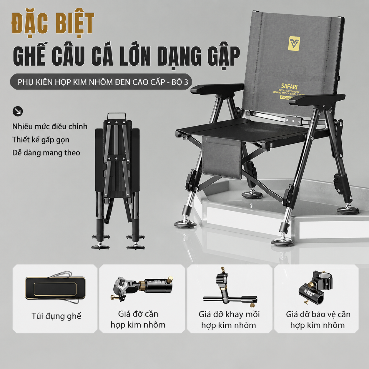 Ghế Câu Cá Lưng Thấp Quanjulong Safari Gọn Nhẹ – Khung Thép Chắc Chắn, Ngồi Êm Không Mỏi_thumbnail_2