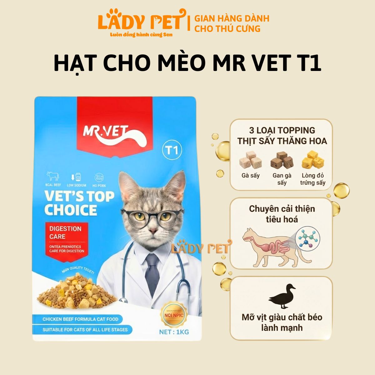 Thức ăn hạt MR VET T1 cho mèo (1KG)