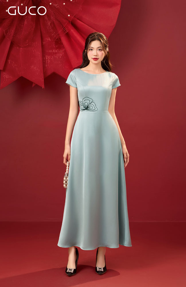 ĐẦM DỰ TIỆC XÒE TAY NGẮN - XANH