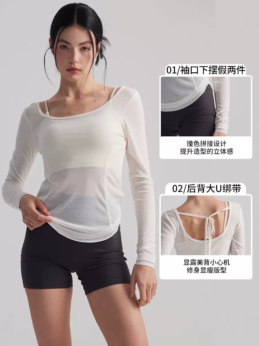 Áo Tanktop Thể Thao Nữ Tay Dài Lưng Dây Form Ôm Vải Lưới Giấy Thoáng Khí Nhanh Khô_thumbnail_3