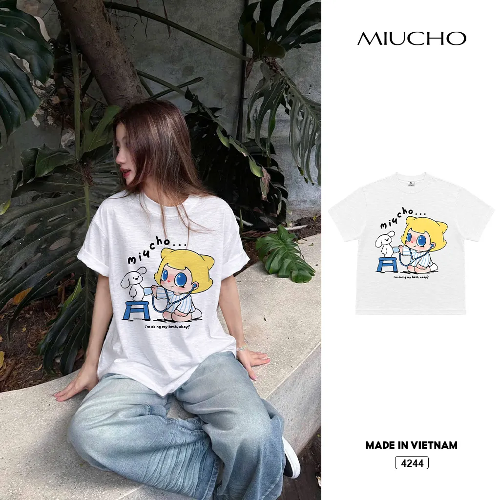 Áo thun nữ form boxy chất vải thoáng mát Cartoon Miucho 4244
