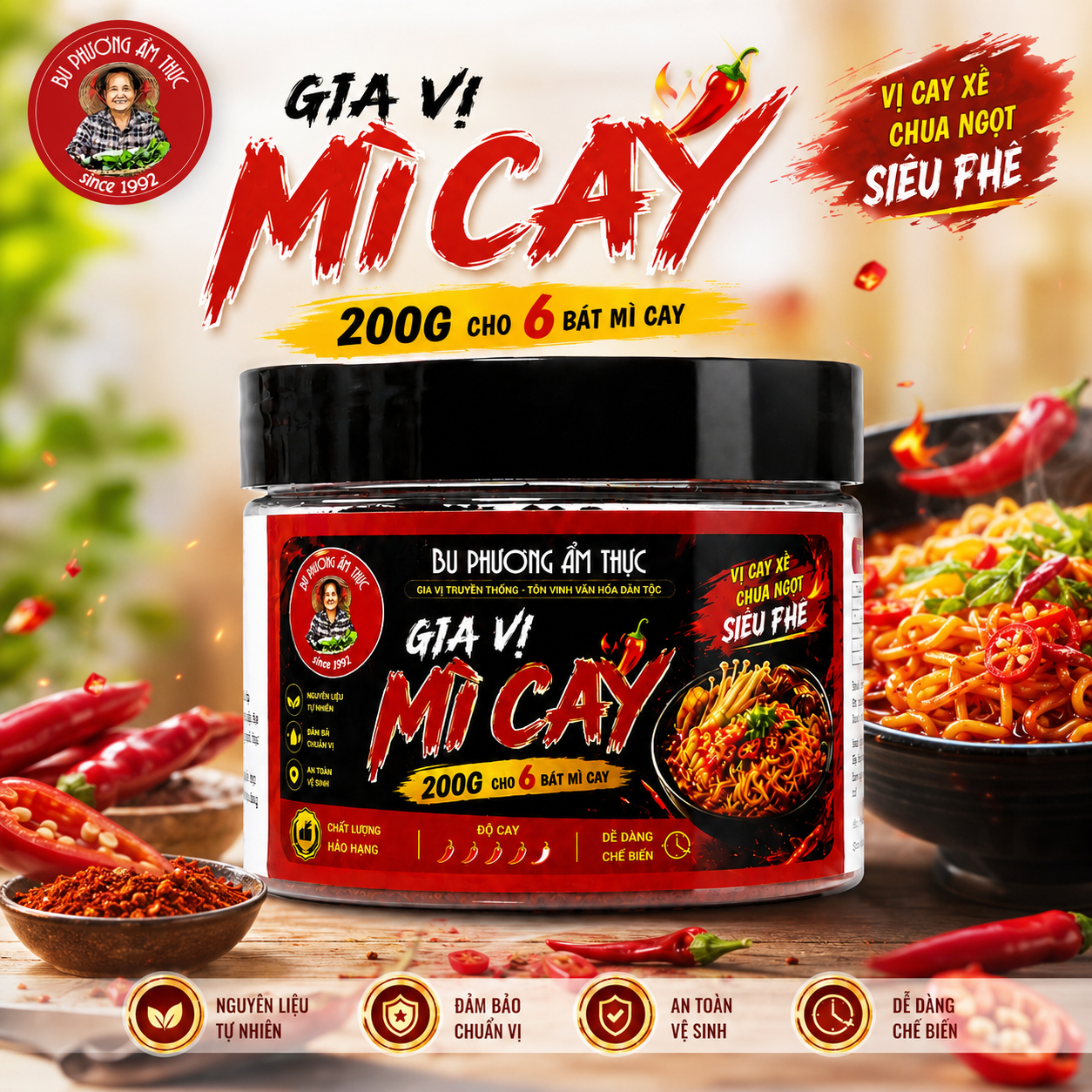 Gia Vị Mì Cay Bu Phương 200G – Chuẩn Vị Hàn Quốc, 1 Hũ Nấu Khoảng 6 Bát Mì Cay - BP55