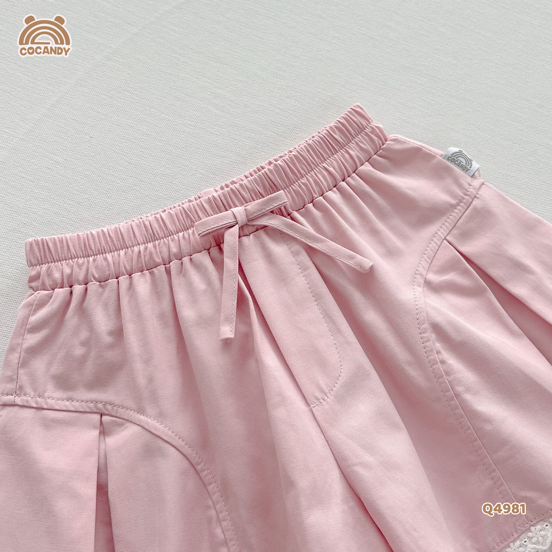 Quần cộc kaki HỒNG xếp ly phối nơ_thumbnail_3