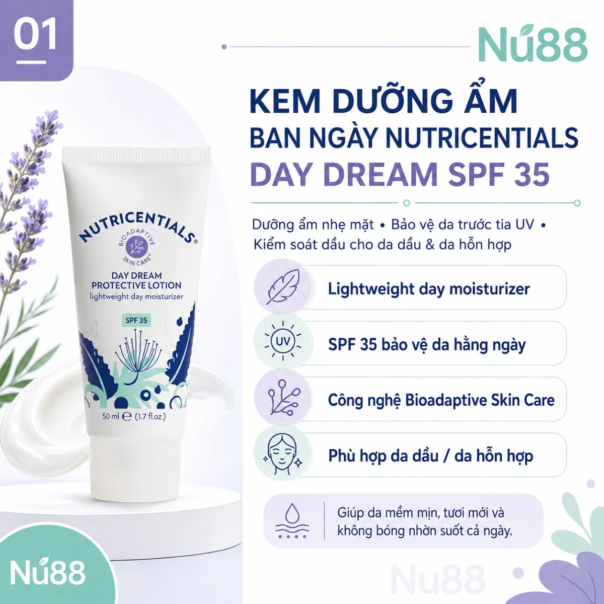 Kem dưỡng ẩm Nutricentials Day Dream SPF 35 giảm giá từ 1.491.000đ còn 9xx.000đ kèm quà tặng 600.000đ. Dưỡng ẩm, chống nắng, kiểm soát dầu cho da mềm mịn suốt cả ngày._thumbnail_2