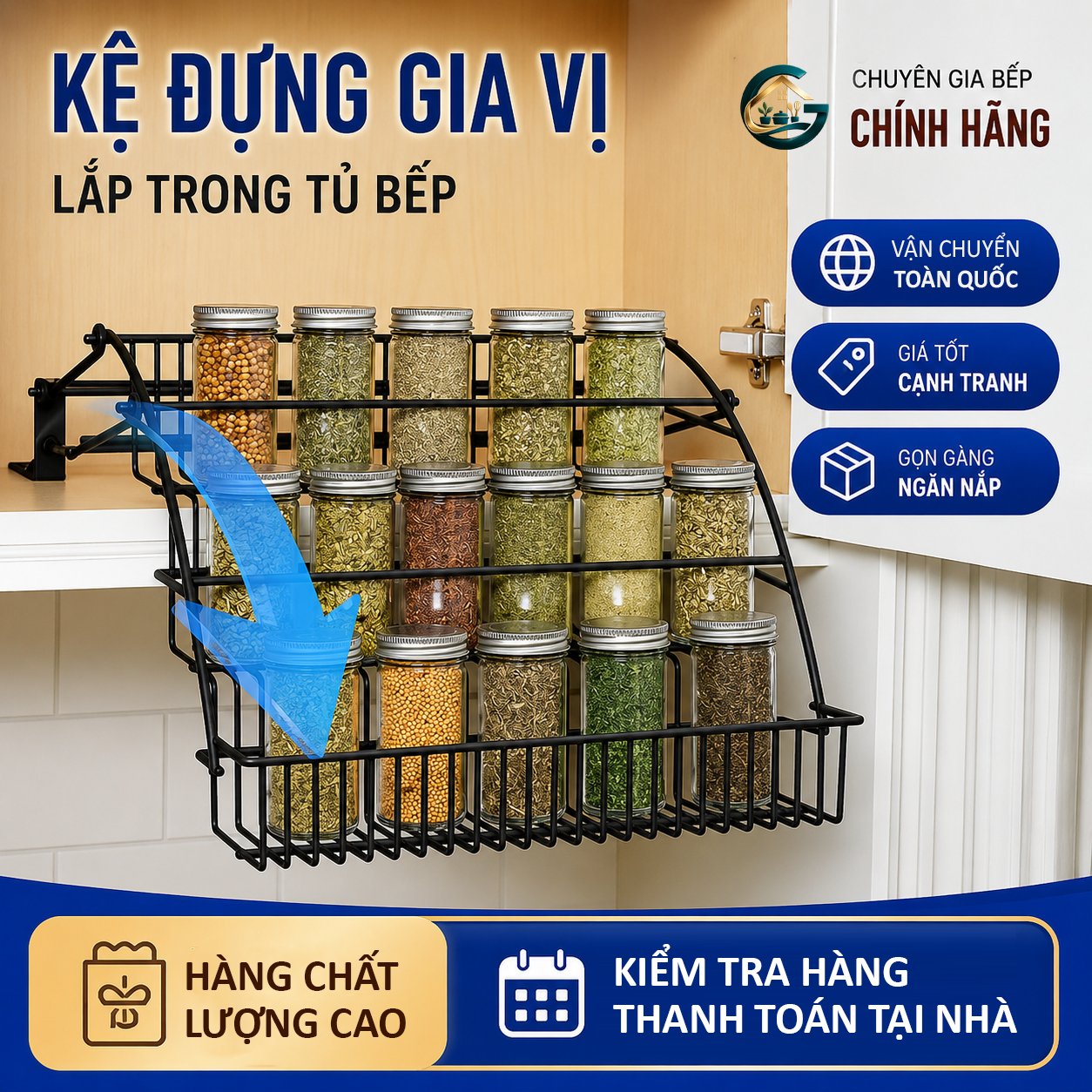 Kệ Để Gia Vị 3 Tầng Nâng Hạ Thông Minh